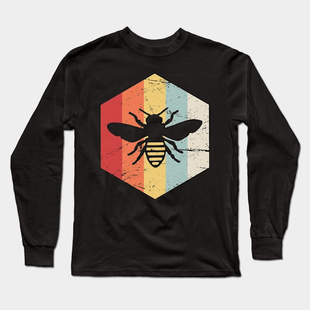 Retro 70s Beekeeper Bee Hexagon Long Sleeve T-Shirt by MeatMan